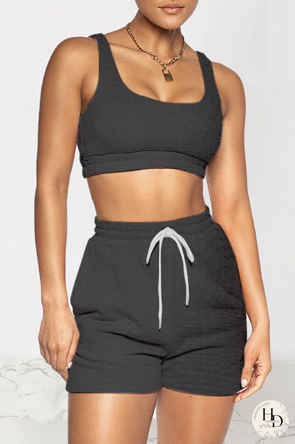 White Celebrities Solid Split Joint U Neck Sleeveless Two Pieces