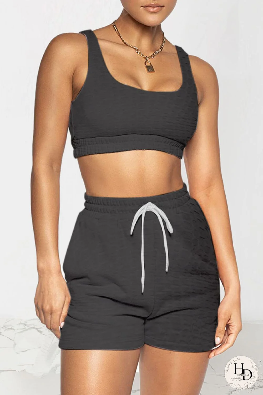 White Celebrities Solid Split Joint U Neck Sleeveless Two Pieces