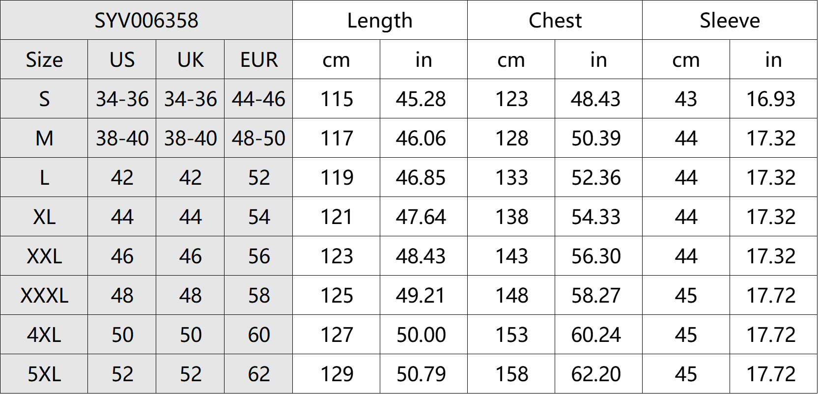 Stylish Long Hooded Outerwear Size Chart