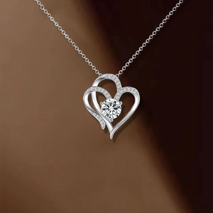 For Bonus Daughter - I Love You Forever Double Heart Diamond Necklace