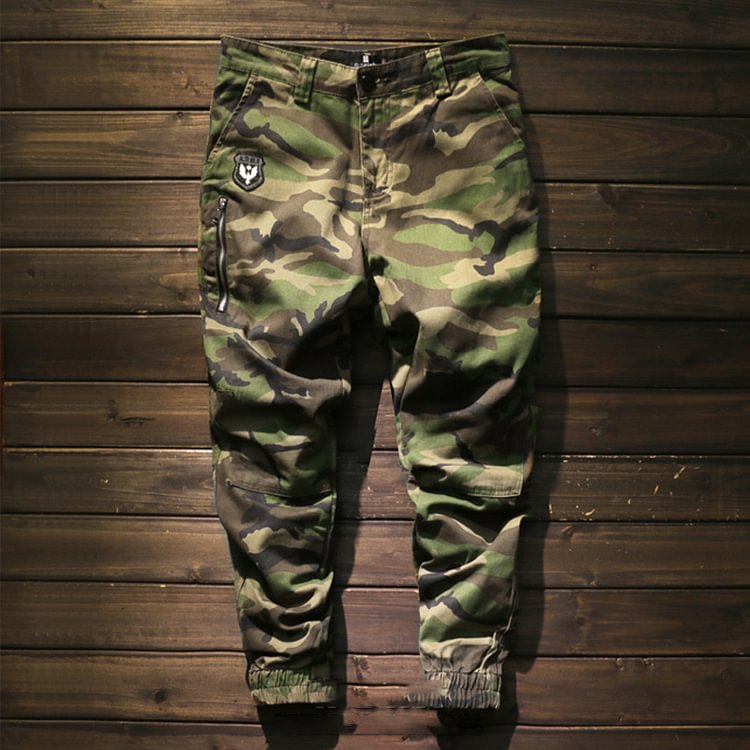 Vintage Military Insignia Camouflage Zip Pocket Lounge Pants