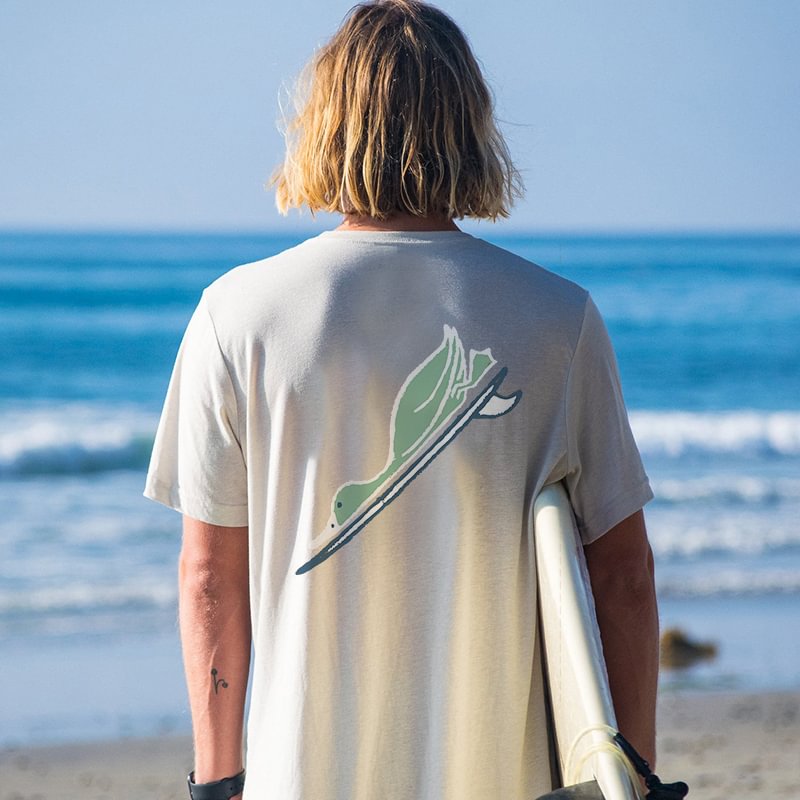 Mens Fashion Surfing Print T-shirt In White