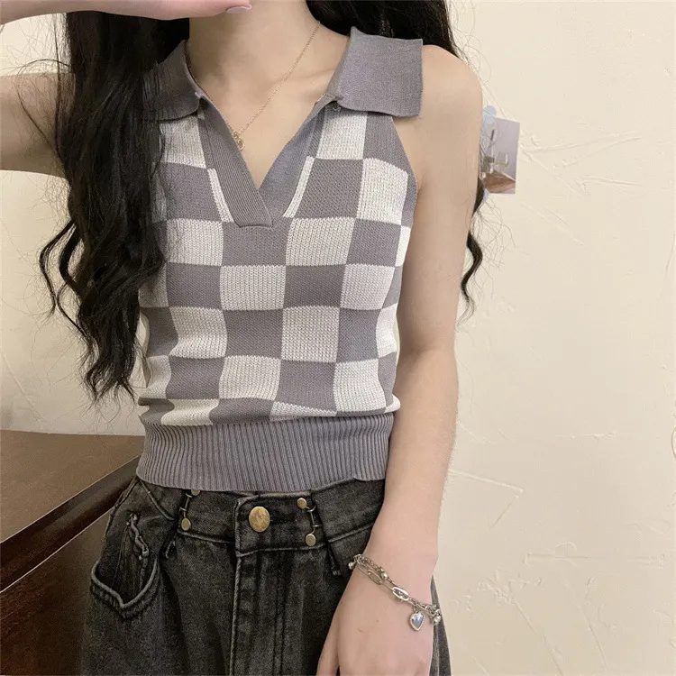 Uveng Uveng Lattice Collar Sling Vest Women Pure Babes Wear Design Sense Inside A Short Bottom Top