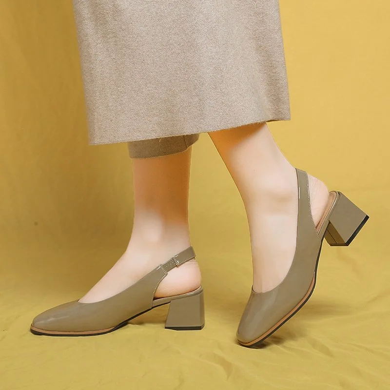 Women Pumps Elastic Heel PU Leather Upper Comfortable Round Head Slip-on Beige White 2021 Casual Cute Slippers Ladies Shoes