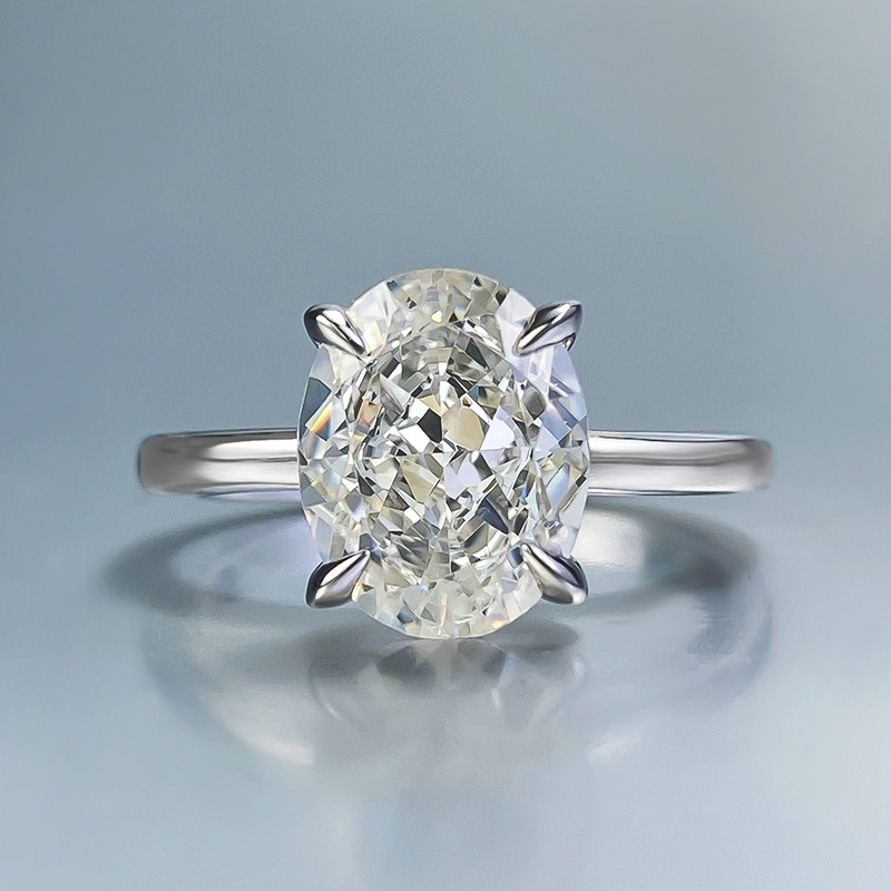 MIKAMU Jewelry S925 Silver 8*10mm Oval White Diamond Ring for Women