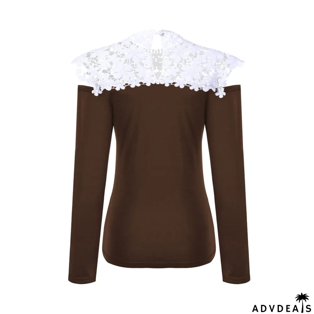 Autumn Lace Upper O-Neck Cut Out Sexy Shirt