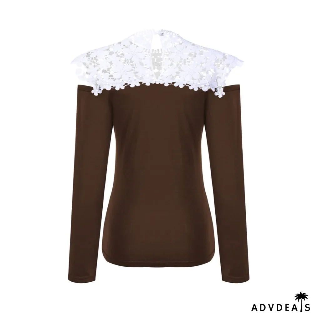 Autumn Lace Upper O-Neck Cut Out Sexy Shirt