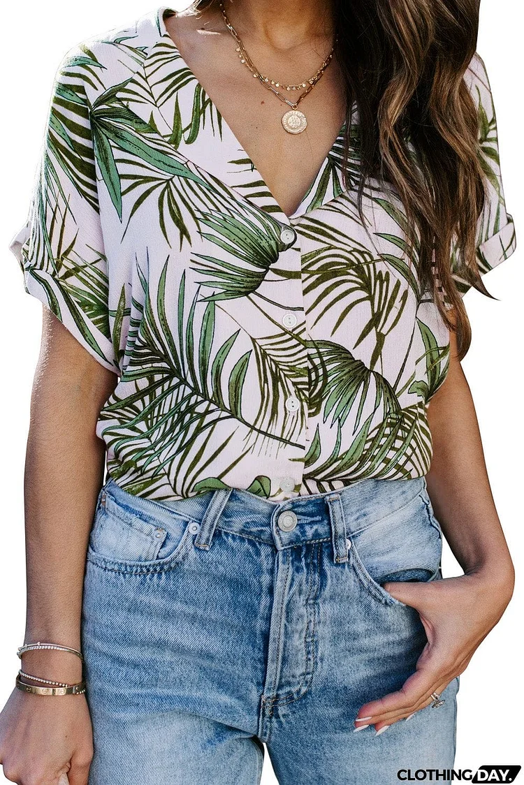 Printed Button Front Top