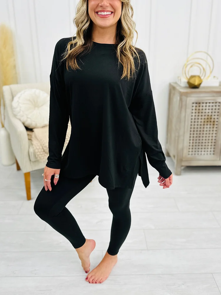 HOT SALE Buttery Soft Microfiber Long Sleeve Side Slit Loungewear Set