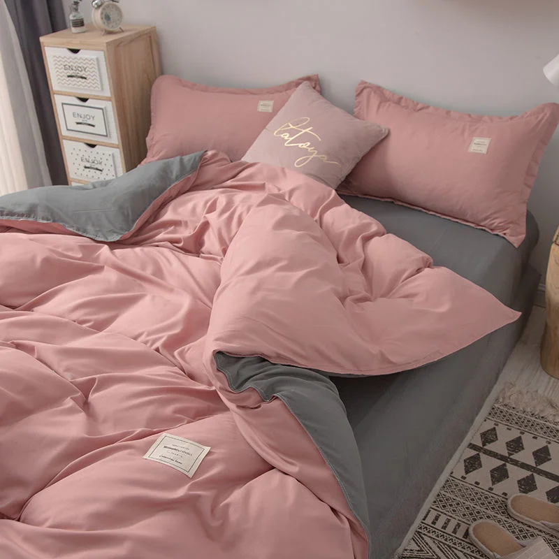 Aonga Nordic Bedding Set Simple Flat Sheets Duvet Quilt Cover Pillowcase Bed Linen for Single Queen Full Size Solid Home Textiles aonga