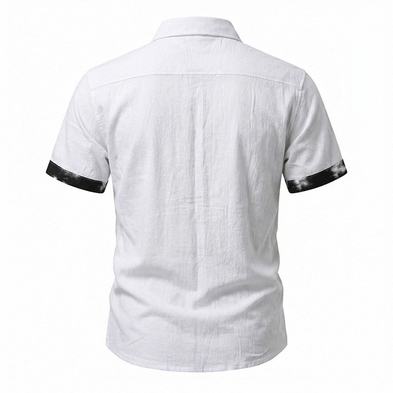 2026 Men’s Summer Linen Shirt Abstract Splash Ink Graffiti Loose Casual Vintage Short Sleeve Shirt