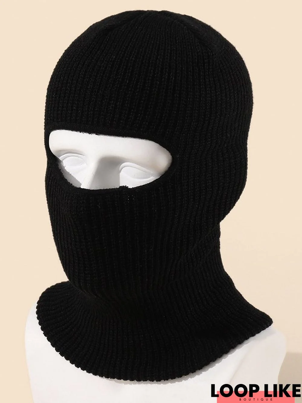 Casual Single Hole Mask Knitted Solid Color Cotton One Piece Hat Autumn Winter Warm Ski Outdoor Sports Accessories