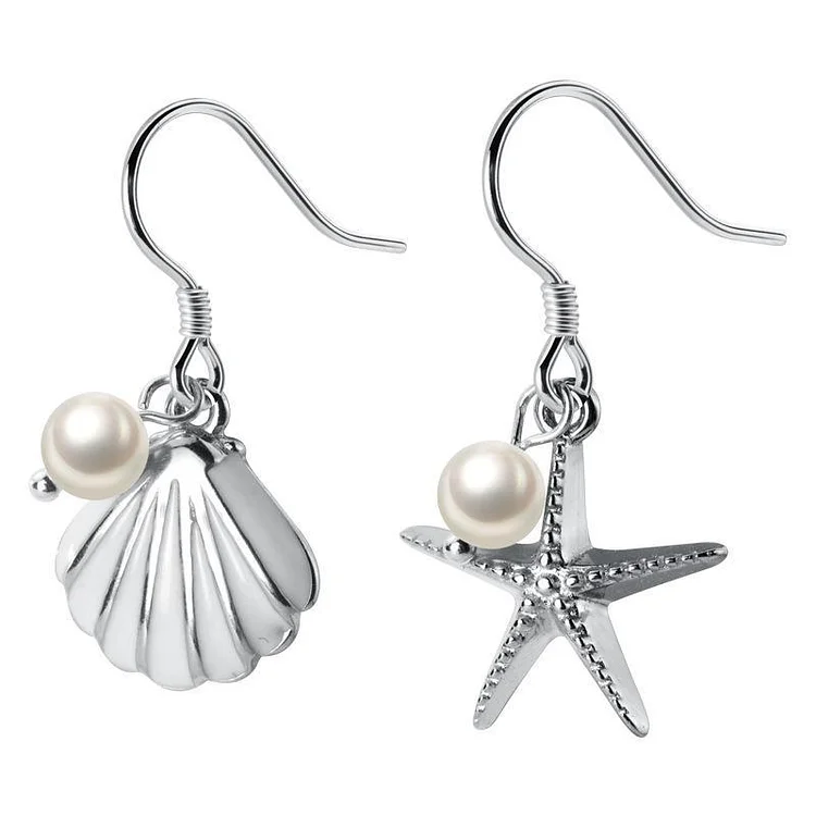 925 Sterling Silver Starfish & Shell Animal Earrings
