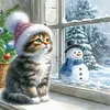 Window Cat Snowman-11CT Stamped Cross Stitch 40*40cm/15.75*15.75in tapestrymarket