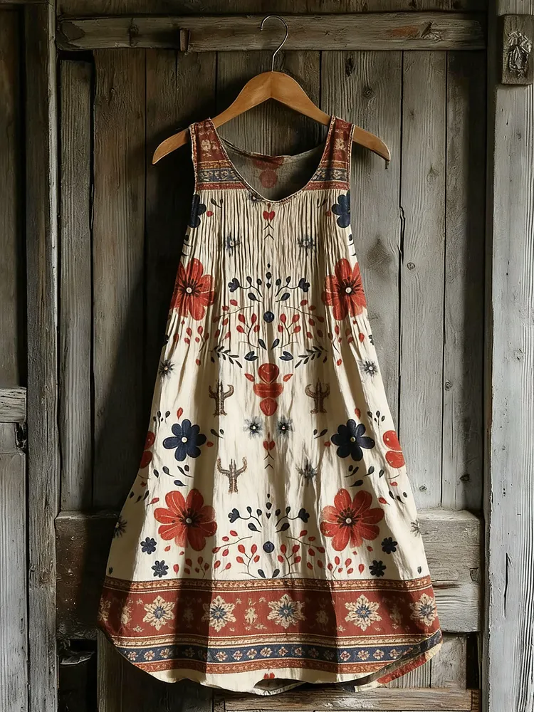 Women's Western Vintage Floral Sleeveless Cotton Dress