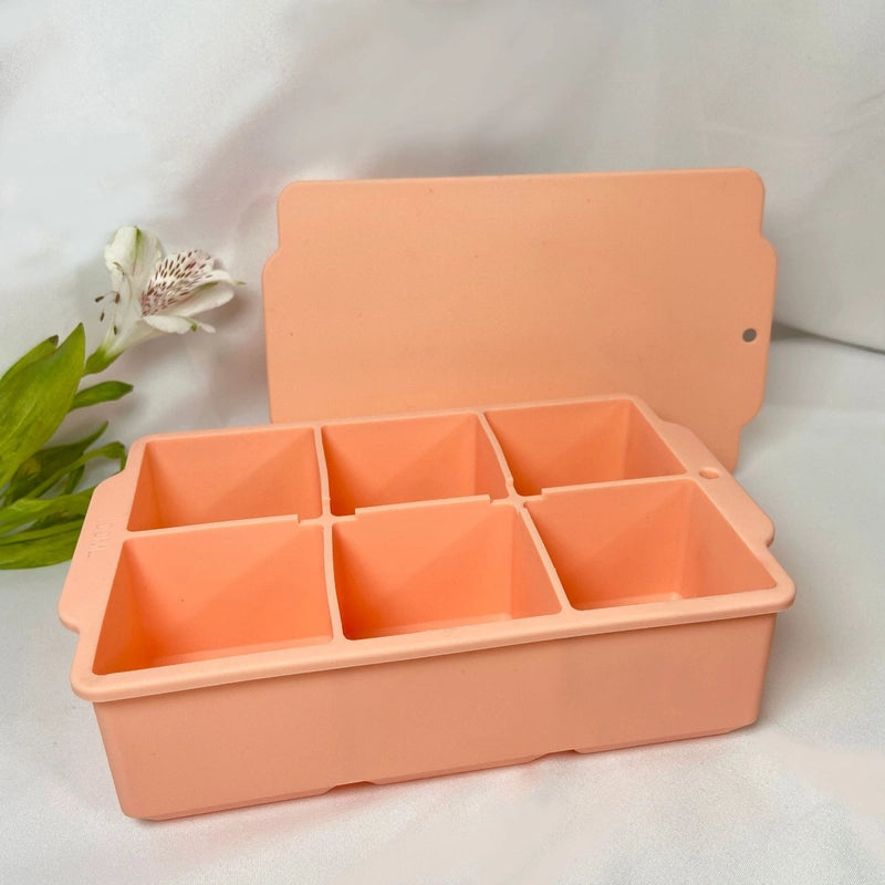 Silicone Large Ice Cube Mold Household Quick Frozen Ice Box Large Size With Lid 6 Holes Square Ice Cube Mold