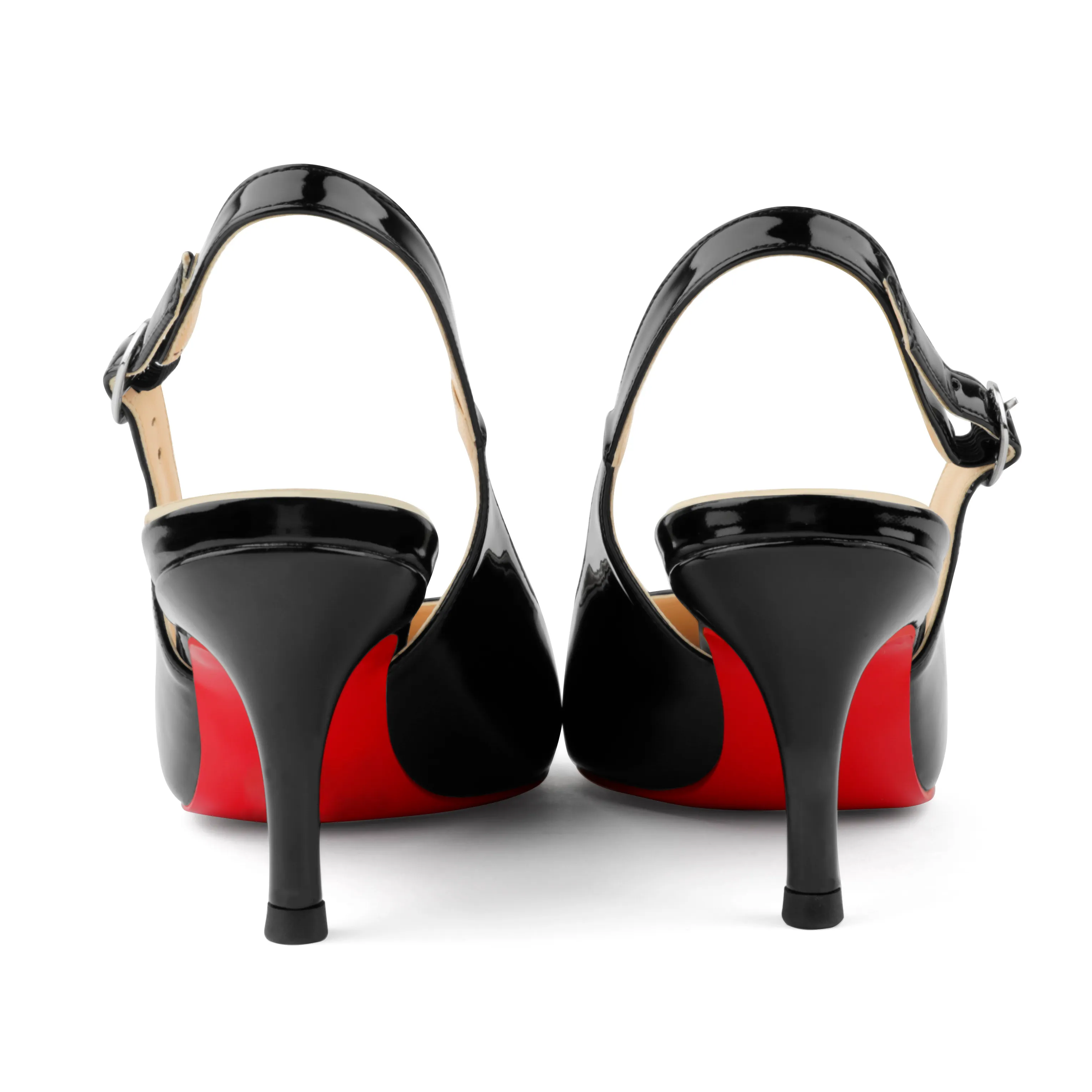 60mm Women's Pointed Toe Slingback Shoes Kitten Heel Red Bottom Pumps Comfortable Dress Patent-vocosishoes
