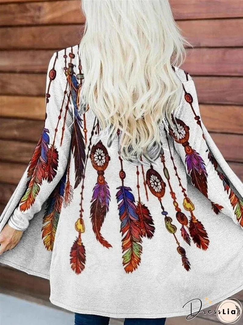 Cardigans Casual Printed Long Sleeve Midi Cardigan for Women