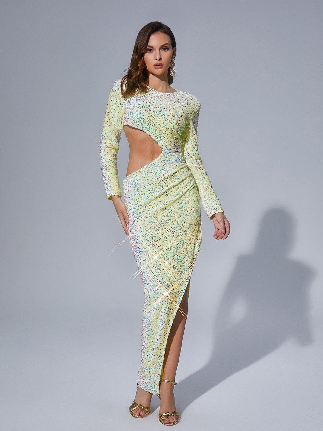 Winona Long Sleeve Cutout Asymmetric Maxi Dress