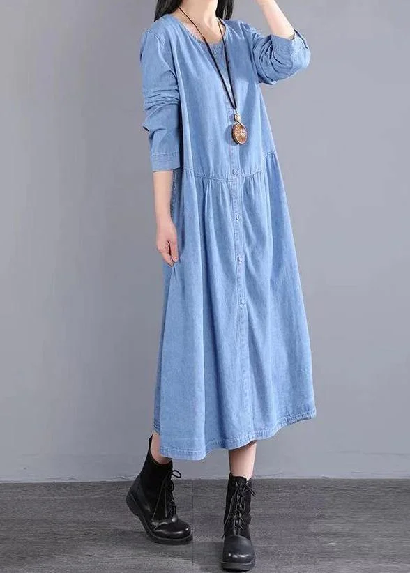 Modern O Neck Pockets Spring Fashion Ideas Blue Maxi Dresses