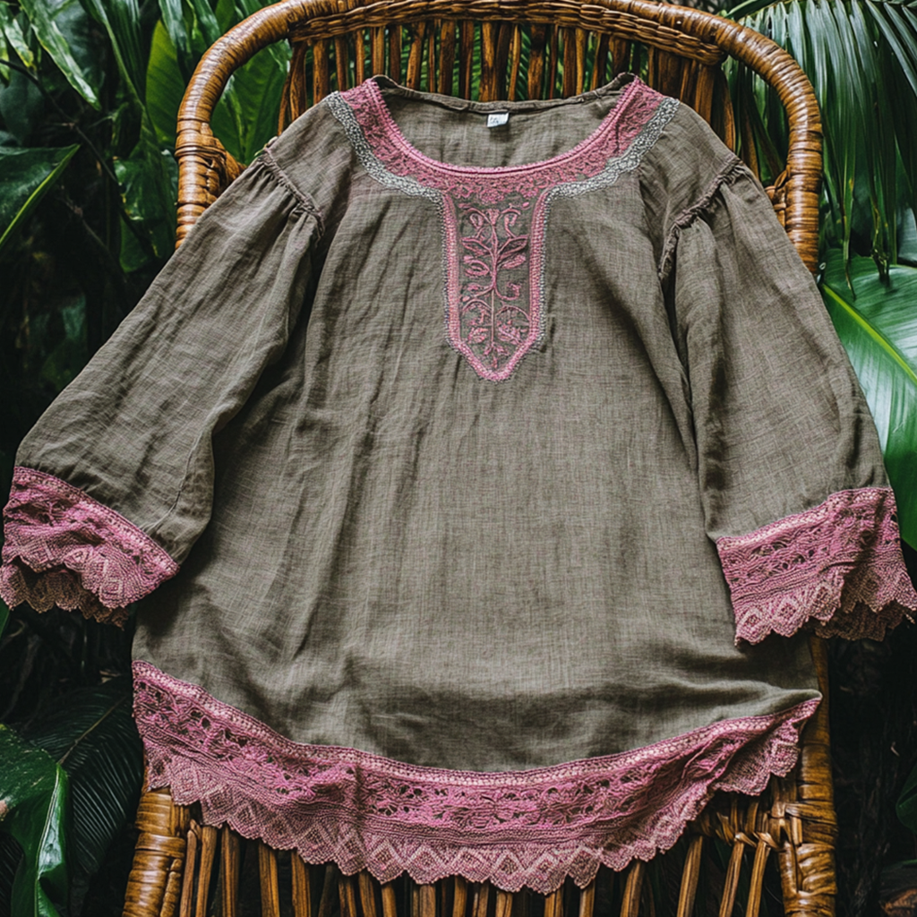  Bohemian Embroidered Top with Lace Trim - Perfect for Spring and Summer Outfits