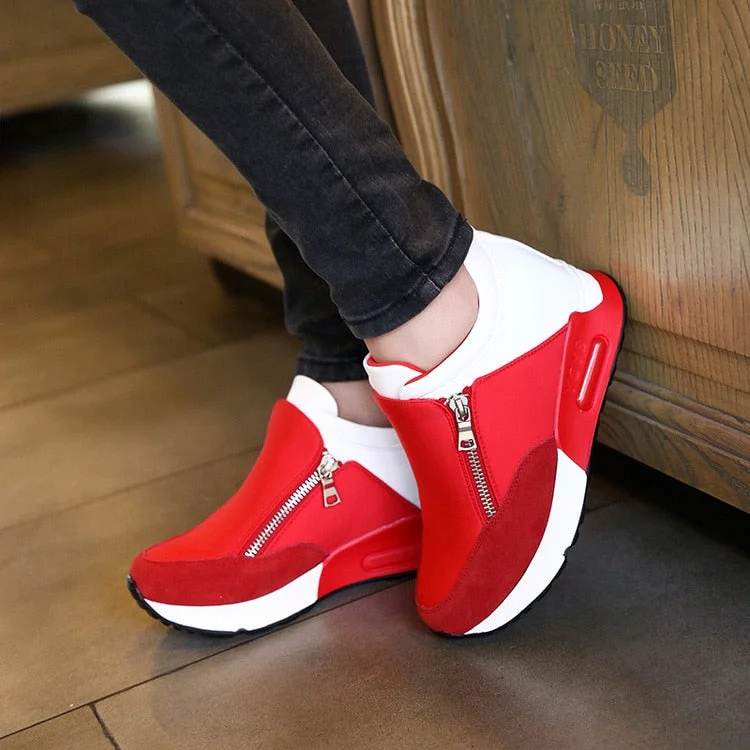 2019 New Women Casual Shoes Height Increasing Zipper Breathable Women Walking Flats Trainers Shoes Autumn Platform