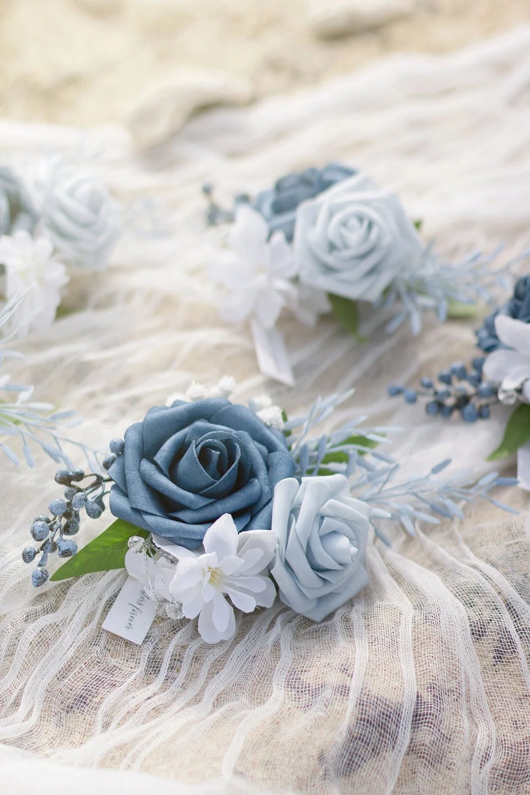 Wrist Corsages in Romantic Dusty Blue