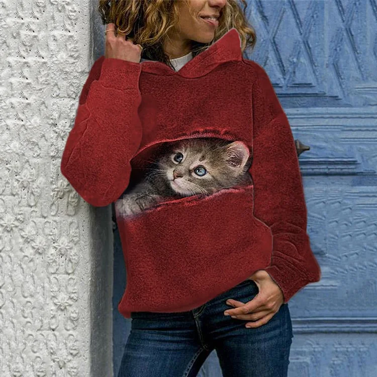 Women's 3D Cat Print Casual Hoodie