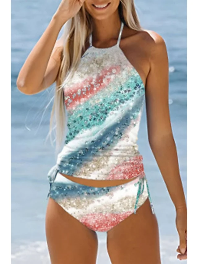 Women's Printed Split Colorful Multi-color Swimsuit