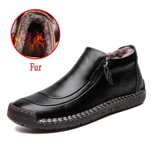 Fashion Winter Men's Boots Warm Fur Men's Boots Snow Leather Men's Boots Autumn Mens Basic Boots Outdoor Men's Driving Shoes
