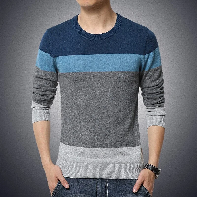 Casual Men's Sweater O-Neck Striped Slim Fit Knittwear 2020 Autumn Mens Sweaters Pullovers Pullover Men