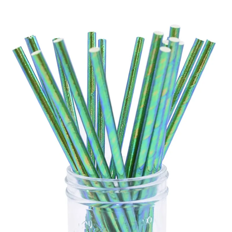 25Pcs Rainbow Iridescent Paper Straws for Baby Shower Wedding Birthday Party Decoration Supplies Mix Paper Drinking Straws