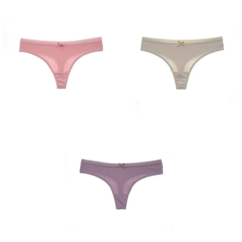 3PCS/Set G-string Panties Cotton Women's Underwear Sexy Pantie Female Underpants Thong Solid Color Panty Lingerie M-XL Hot Sale