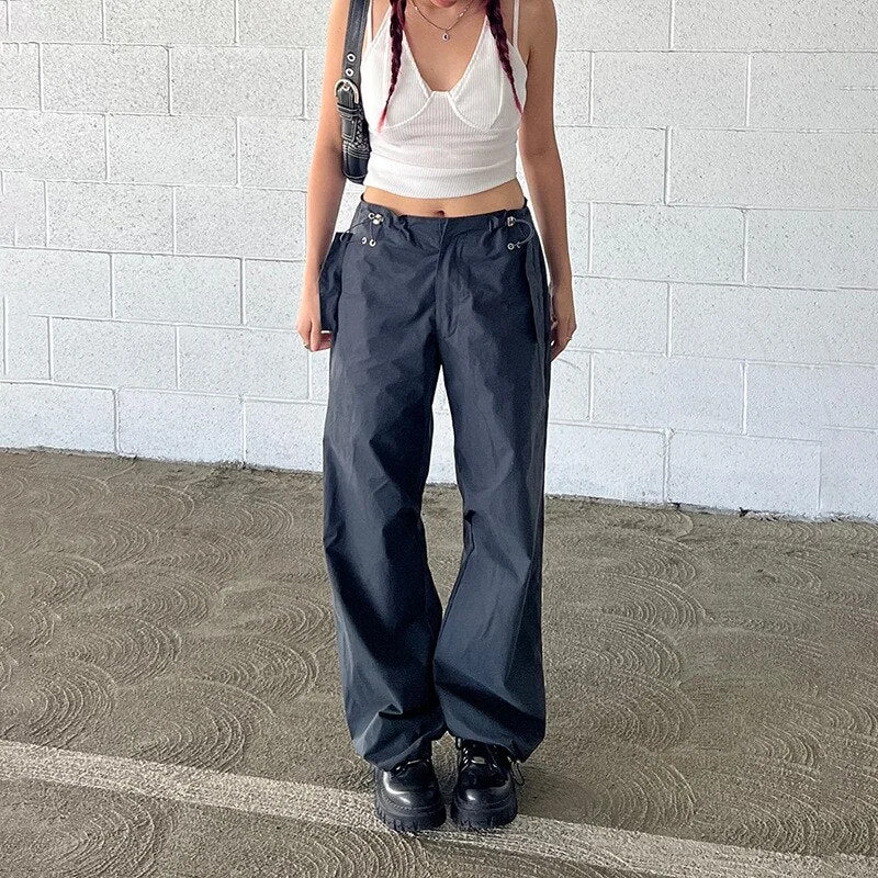 Tawnie Y2K Streetwear Baggy Cargo Pants Women Vintage Drawstring Low Waist Sweatpants Casual Loose Wide Leg Trousers 2022 Summer