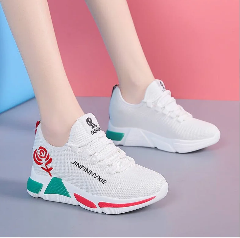 Women Breathable Platform Sneakers Fashion 2021 Spring New Lace-up Casual Shoes Women Vulcanized Shoes Black Shoes for Women