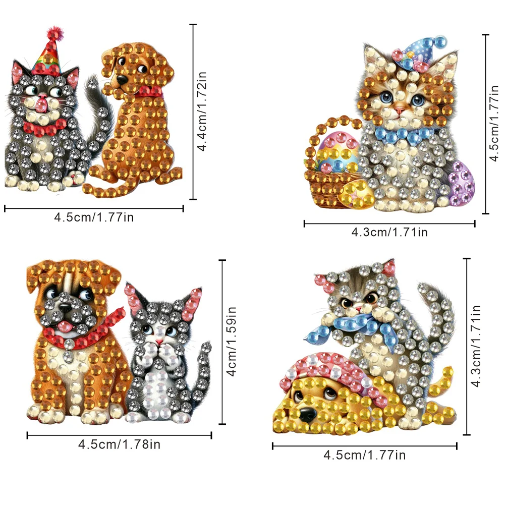 4 Pairs Cat Dog Double Sided Diamond Painting Earrings DIY Earrings Making Kit