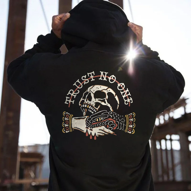 Trust No One Skull Printed Men's Hoodie -  