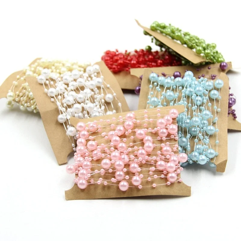 5M Fishing Line Artificial Pearls Beads Chain Garland Flowers Wedding Bridal Bouquet Flowers Wedding Party DIY Decoration