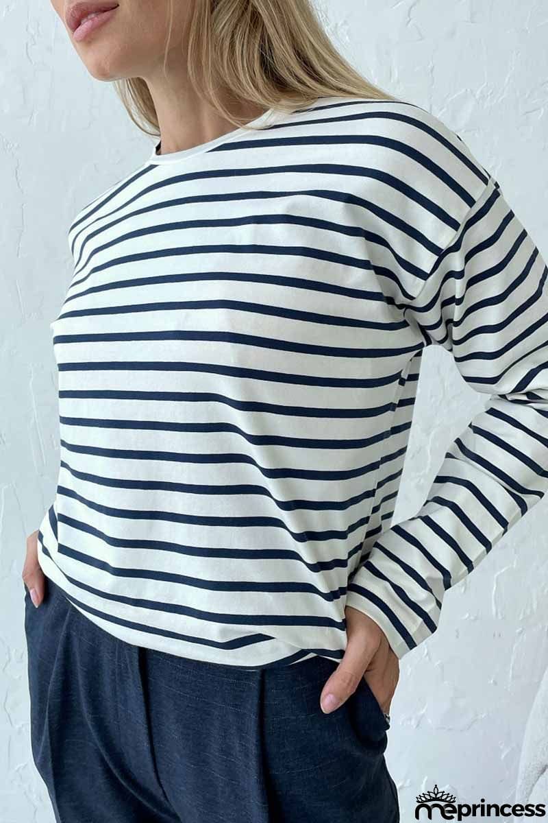 Casual Striped Patchwork O Neck Tops
