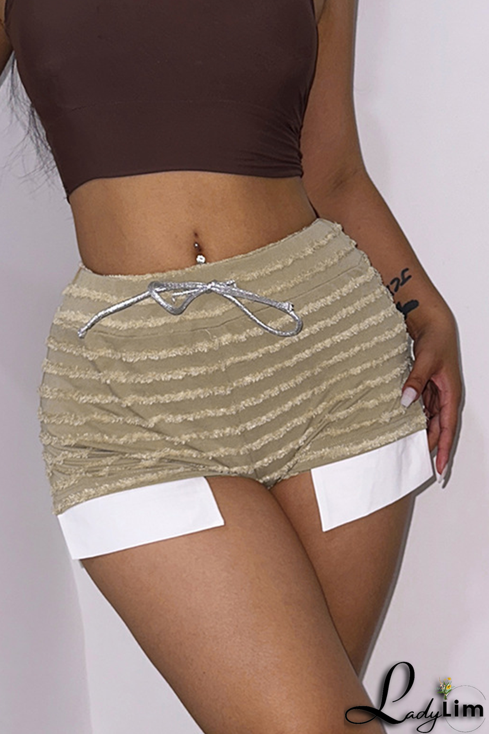 Yellow Sexy Striped Patchwork Draw String Skinny High Waist Pencil Full Print Bottoms