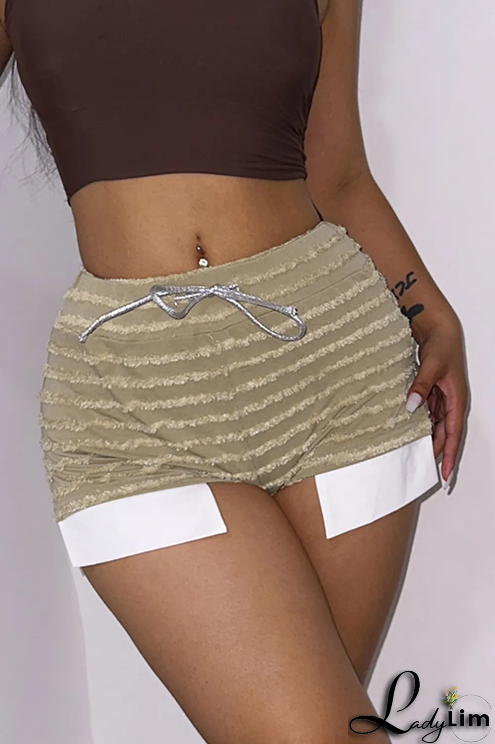 Yellow Sexy Striped Patchwork Draw String Skinny High Waist Pencil Full Print Bottoms
