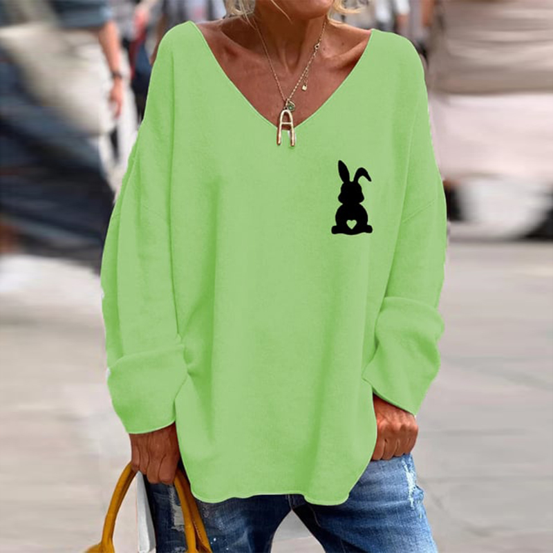 Women's Easter Bunny Print Casual V-Neck Loose T-Shirt wearshes