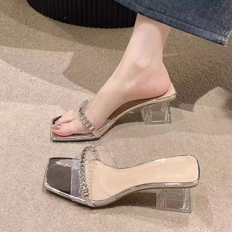 Breakj Breakj Transparent Large-Size Thick-Heeled Sandals Women 2025 Summer New Fairy Wind High Heel Slippers Temperament Water Women's Shoes