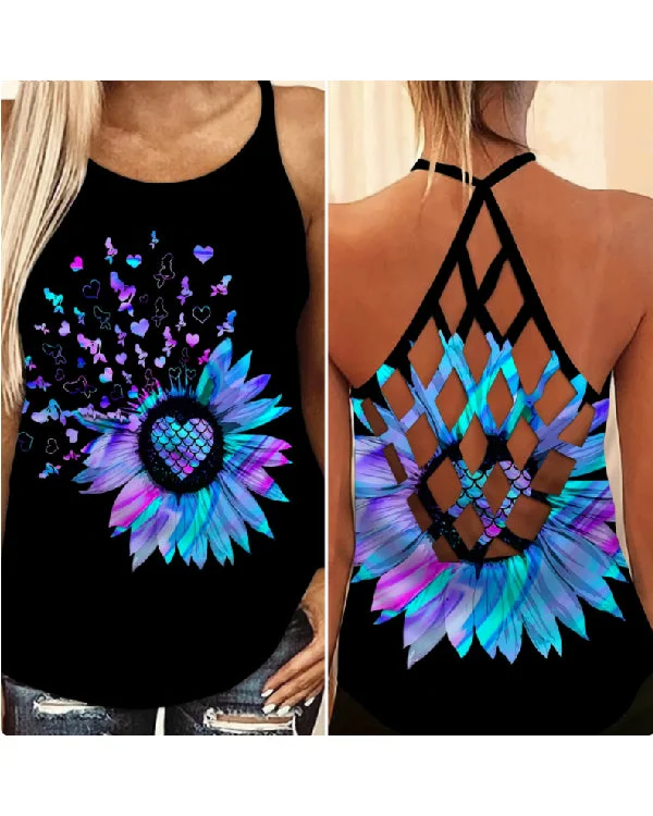 Halterneck Cross-web Punk Print Vest