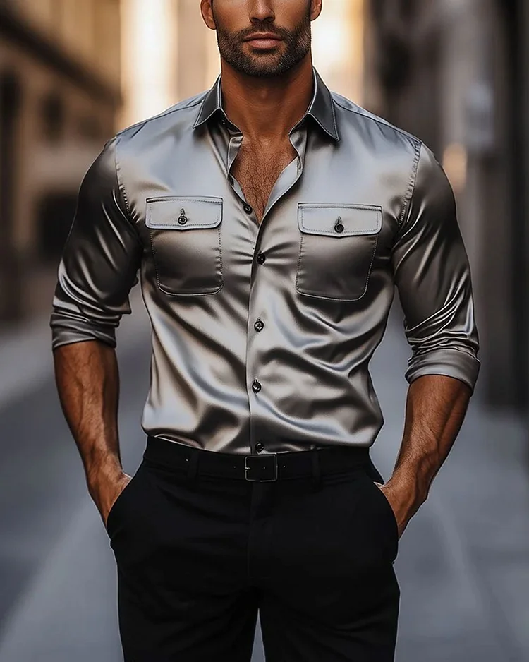 Men's Elegant Satin Long Sleeve Shirt