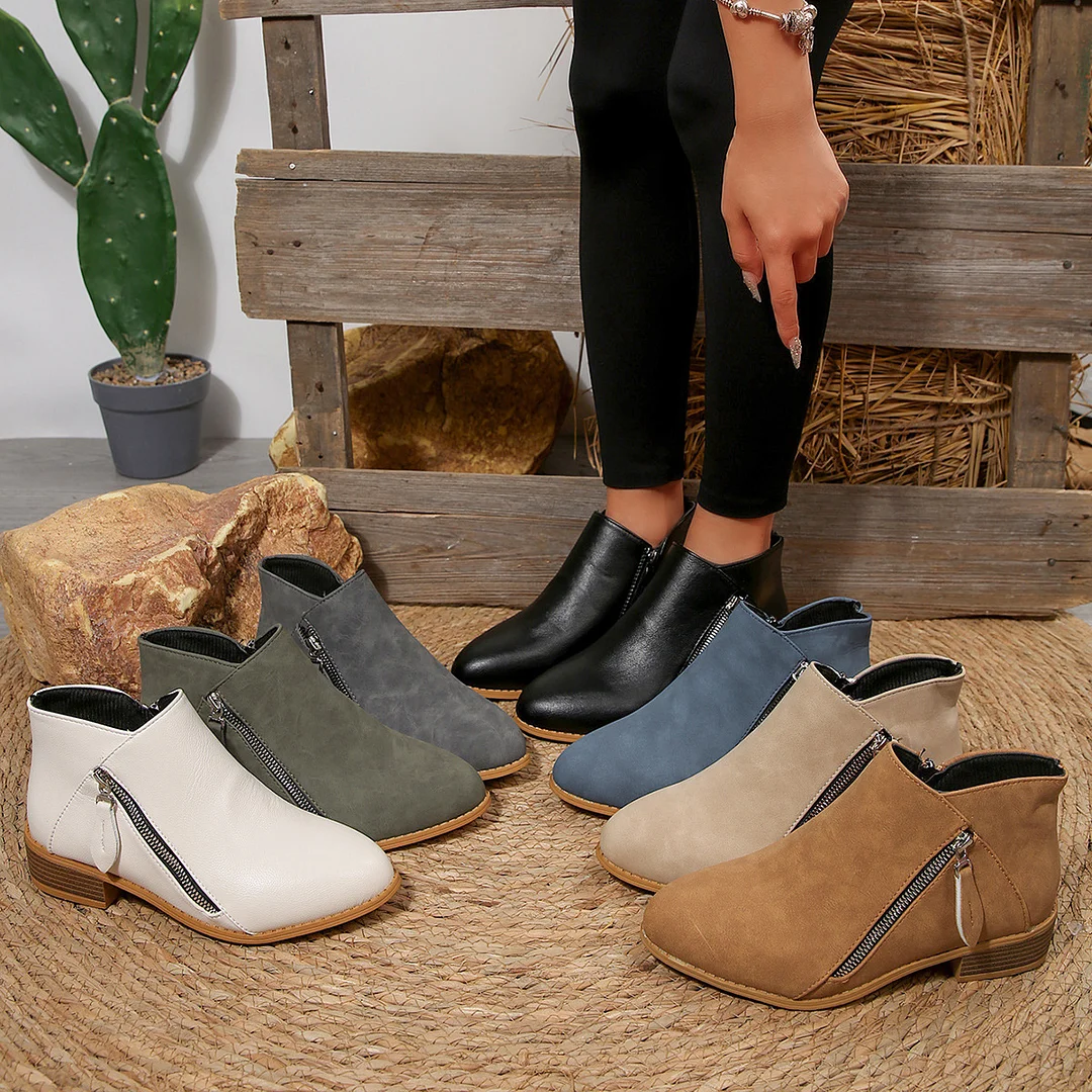 Breakj Breakj New Autumn And Winter Women Thick And Pointed Short Boots Large Size Side Zipper Pure Color Wear Short Boots