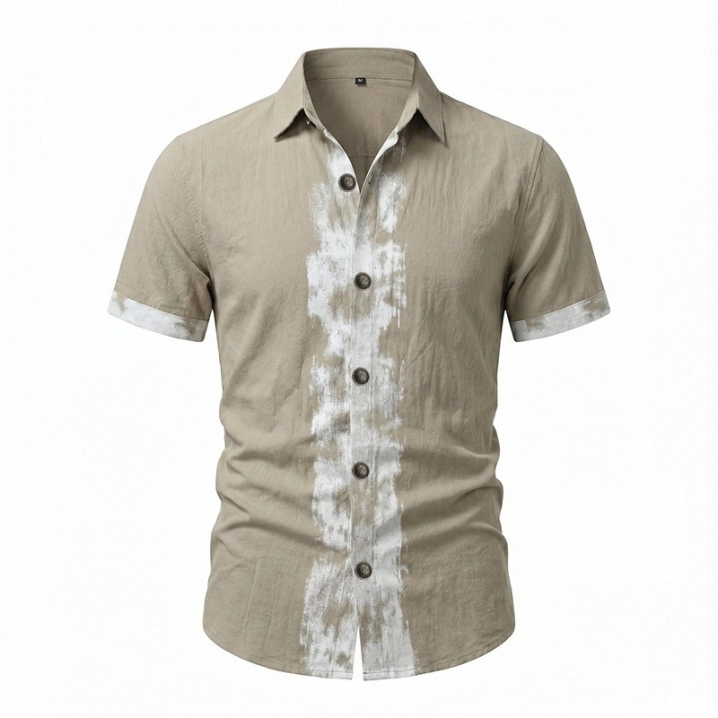 【Promotion】2026 Men’s Summer Linen Shirt Abstract Splash Ink Graffiti Loose Casual Vintage Short Sleeve Shirt