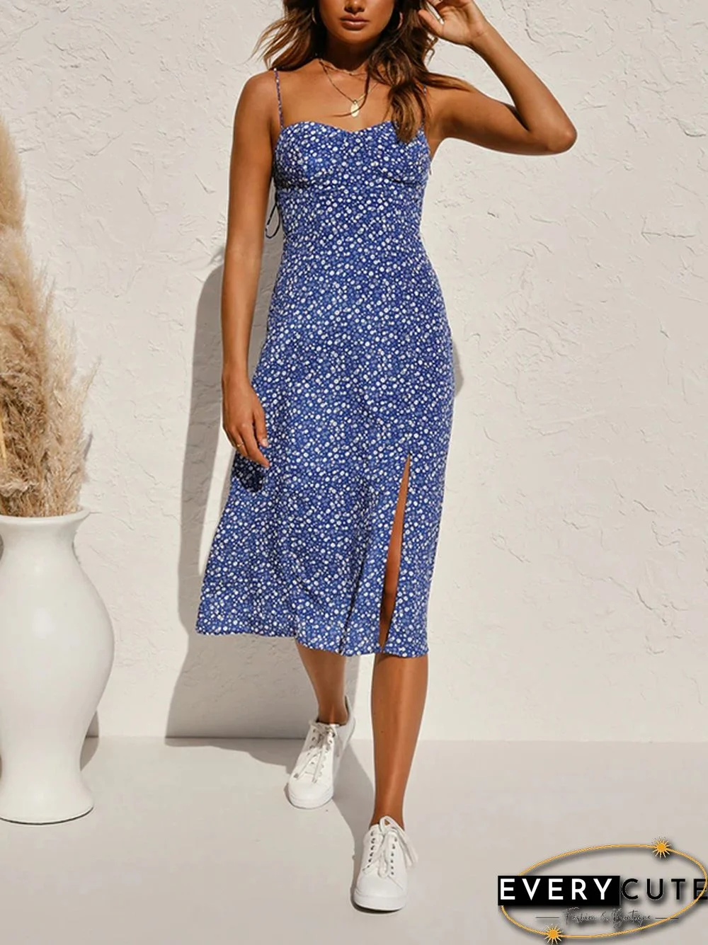 Sweetheart Neck Floral Print Midi Dress