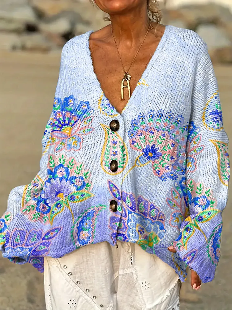 Women's Beautiful Ethnic Paisley Floral Painting Art Print Casual Pullover Sweater