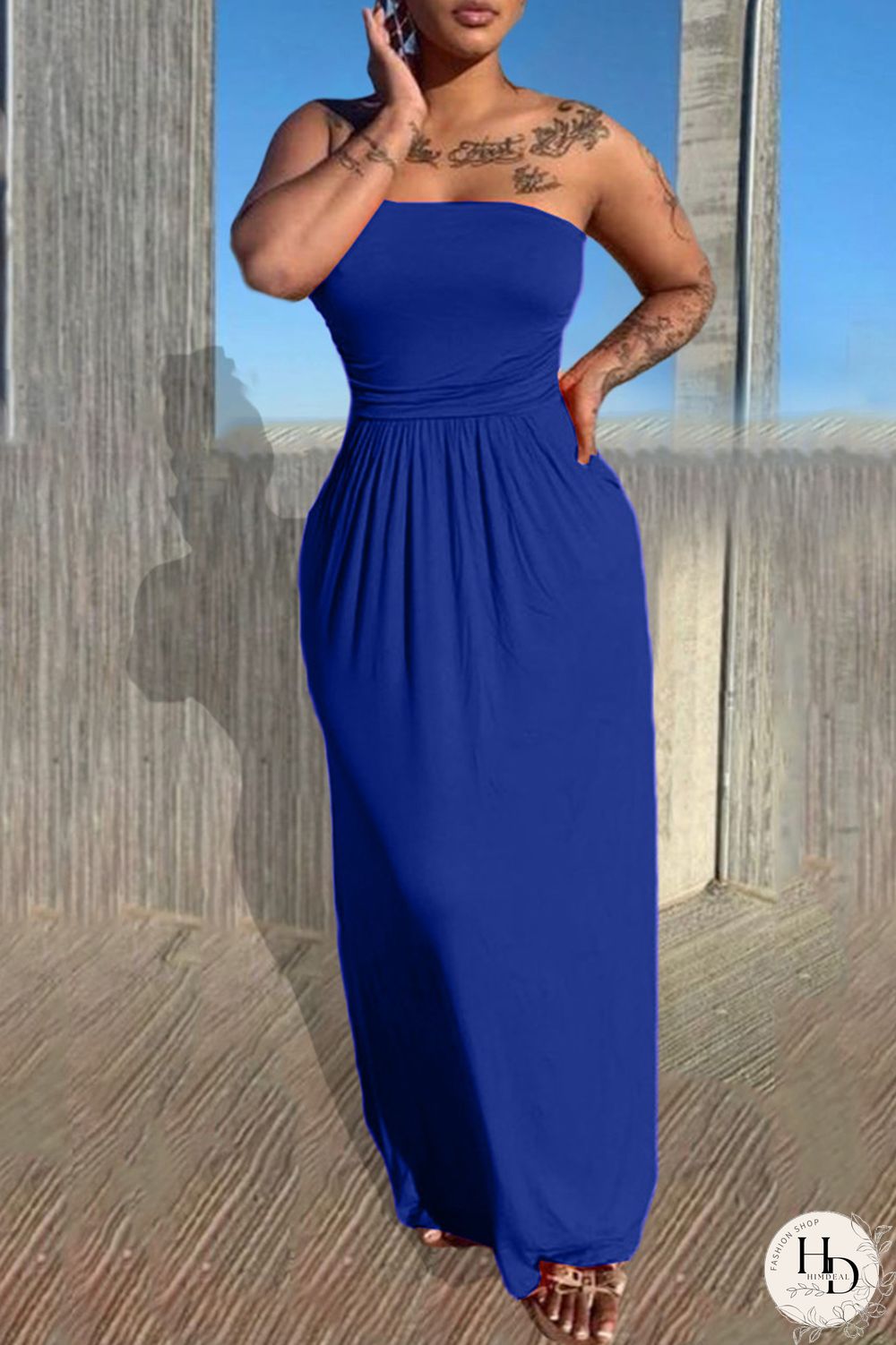 Orange Sexy Casual Solid Backless Strapless Sleeveless Dress